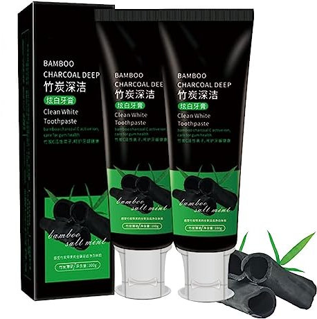 2 pièces de dentifrice au charbon actif pour nettoyage en profondeur, Yanjiayi Clean White Dentifrice au charbon de bambou pour éliminer les taches de dents Une haleine fraîche