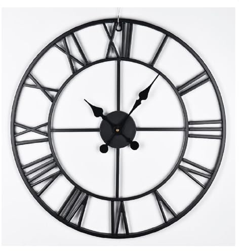 YORKING Vintage Large Wall Clock 78CM Vintage Black Round Metal Silent Battery Operated Clock Skeleton clock Roman Numerals Hanging Clock for Living Room Bedroom Kitchen