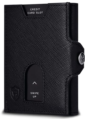 VON HEESEN Slim Wallet mit RFID Schutz - Geldbörse Herren klein - Mini Geldbeutel Damen Portmonee - Kartenetui Echtleder Karten Portemonnaie - Leder Kreditkartenetui Schwarz Saffiano