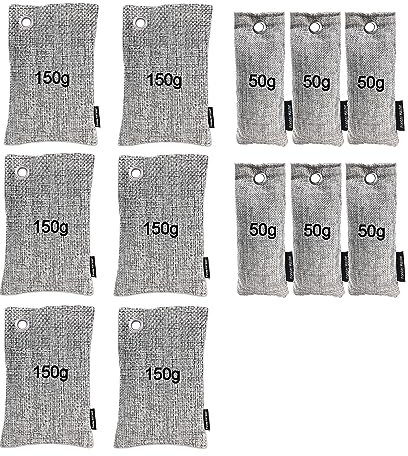 Fonday Lot de 12 sacs désodorisants au charbon de bambou (50 g x 6 + 6 sacs de 150 g x 6), éliminateur d'odeurs et absorbeurs d'air purifiant l'air pour sac de sport, chaussures, voiture, placard pour