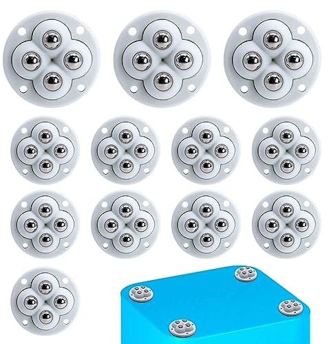 RUNYU 12 Stück Möbelrollen Klein, 360 Grad Kugelrollen 4 Rollen Kugelrollen für Möbel Selbstklebendes Starkes Rollenrad für Aufbewahrungsbox Mülleimer Möbelroller(Weiß)