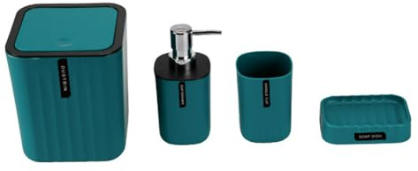 Hosoncovy 4-teiliges Badezimmer Zubehör Set Badezimmer Container Set mit Seifenspender, Badezimmer Tasse, Seifenschale,Desktop Mülleimer (Grün)