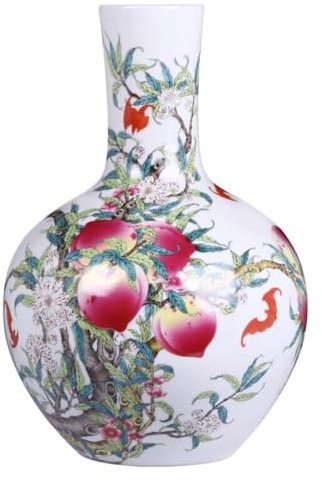 Blumenvase Retro-Keramik-Pastell-Neun-Pfirsich-Vase im chinesischen Stil, Heimdekoration, Wohnzimmer, Arbeitszimmer, Fernsehschrank, Blumenarrangement Dekorative Vase