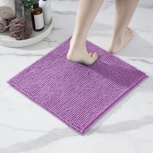 Decomira Badematte rutschfest | Als Badteppich Set kombinierbar | Badezimmer-Teppich Bad-Vorleger waschbar aus Chenille | Duschvorleger für Dusche, Badewannen, WC Vorleger | Lila - 45x45 cm