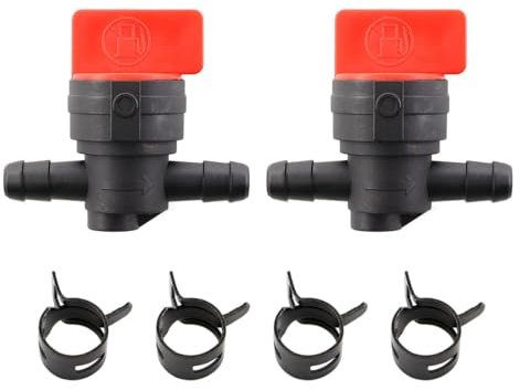 MCHNIC 1/4 Zoll Benzinhahn Kraftstoff-Absperrventil mit Schlauchschellen für vielen kleinen Motoren Gartengeräte Schneefräsen Motorsägen Rasentraktoren und mehr mit 6mm Innendurchmesser