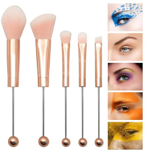Monozoz Perlenförmiges Make-up-Pinsel-Set, Make-up-Pinsel mit Metallgriff - 5-teiliges Kosmetikpinsel-Set - Konturpinsel, Concealer-Pinsel, Foundation-Pinsel, Beauty-Geschenke für Frauen, Make-up-Set