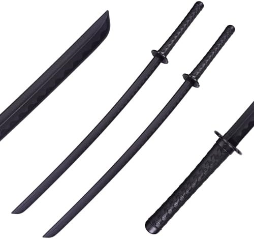 Polypropylene Katana Sword - Japanese Training Samurai Sword, Blunt Longsword, Martial Arts Practice, Safe, Easy, Cosplay, Black, Dragon, Fire, for Men and Women, Two Black(Two in Total)