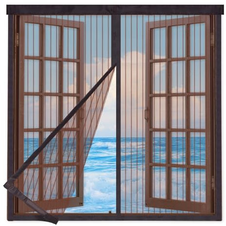 Zanzariera Magnetica Finestra 95x115cm,Zanzariera per Finestra con Resistente Nastro per Montaggio a Strappo,Chiusura Automatica,per Tenere Fuori Insetti, Mosche e Zanzare,Marrone
