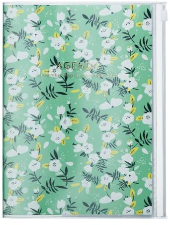 MARK'S 2024/2025 Taschenkalender A5 vertikal, Flower Pattern, Green: Von September 2024 bis Dezember 2025