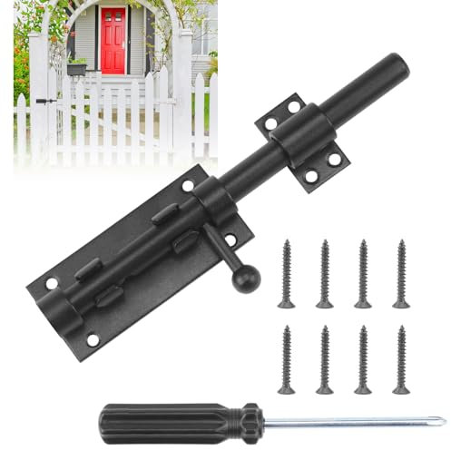 QGGTQG 304 Bolzenriegel Edelstahl Schiebeschloss 14mm Türriegel Riegel Türriegel Schwarz mit Vorhängeschloss Loch Schieberiegel Riegelschloss Bolzenriegel für Haus Hof Garten (20cm)