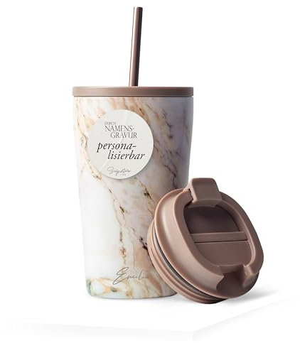 MAMEIDO Thermobecher personalisiert 470ml - Kaffeebecher to go mit Namen aus Edelstahl doppelwandig isoliert, auslaufsicher - Namensgravur als personalisiertes Geschenk (Pearl Marble, 0,47l)