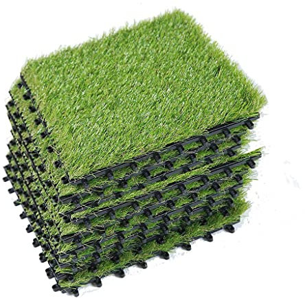 Quadratische Kunstrasenfliesen, ineinandergreifender Kunstrasen, Gartenbodenbelag, Dekor, Hund, realistische Grasmatten, selbstentleerend, leicht zu reinigen