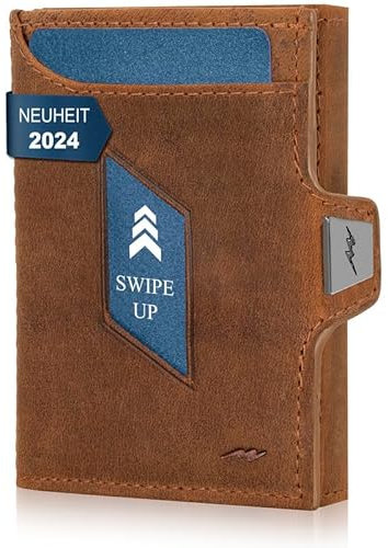 Marc Peter® Jupiter Bräune Hunter Leder Slim Wallet mit Münzfach | Kleines Portemonnaie für Herren mit RFID | Kompaktes Portmonee | Mini Geldbörse für Männer | Kreditkartenetui für bis zu 11 Karten