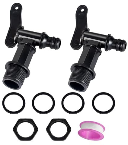 Gfamous 2 Stück Wasserhahn Regentonne 3/4 Zoll Kunststoff,Auslaufhahn für Regentonne 3/4,3/4 Auslaufhahn Ibc,With washers and threaded buckles,Zum Praktischen Im Garten Industrie Haushalt