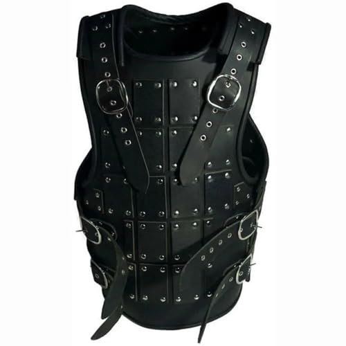 MERCH ATTIRE Herren Gladiator-Vollbrustpanzer, mittelalterliche Lederrüstung für LARP, Steampunk, Gothic, Cosplay, Schwarz – Brustpanzer aus Leder, XXXXL