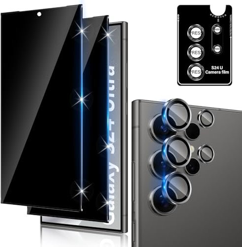 Funrae Verre Trempé Anti-Espion pour Samsung Galaxy S24 Ultra 5G avec Caméra Arrière Protecteur [2+1 Pcs], Protection Objectif Caméra pour Tout Coque，Dureté 9H HD Glass Anti-Spy Protection d’écran
