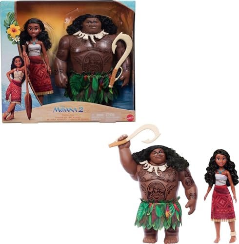 Mattel Disney Moana 2 Voyager 2 Puppen-Set, Moana & Maui Modepuppen in abnehmbaren Outfits mit 4 Zubehörteilen, inspiriert vom Film
