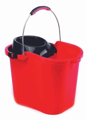 Suinga Secchio Mocio Professionale Resistente Ovale 16 litri con SCURRIDORE e ASA Anatomica, Rosso