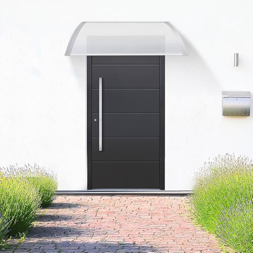 HUOLE Marquesina para Puertas Ventanas Toldo Cubierta,Porche Puerta de Entrada Terraza Techo Refugio Banne Protection,Hecho en Cubierta de Policarbonato, 100 * 100cm-gris+Blanco
