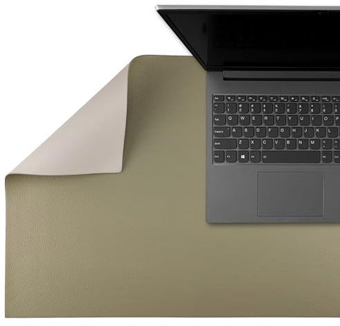 SMART 80 x 40cm Tischunterlage, Schreibtischunterlage, Mauspad, Büroausstattung, Schreibtischschutz, Kunstleder, doppelseitig, Beige/Olivgrün