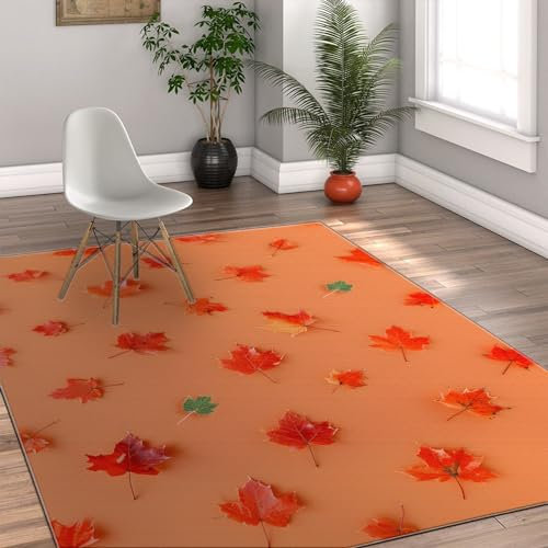 SHUODAOCO Orange Outdoor Camping Teppich 60x100cm - Naturpflanzen Teppiche Herbst Ahorn Blatt Print Bauernhaus Bereich Teppich Teppich Throw Teppiche mit Gummirücken Waschbar