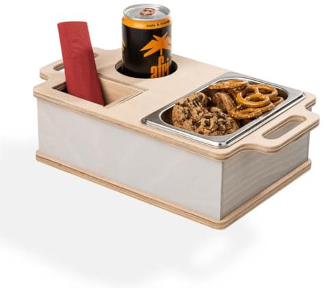 INEXTERIOR Couchi - PERSONALISIERBAR - handgefertigt in Deutschland - Snackschale, Organizer und Flaschenhalter - Couchbutler couchorganizer Sofaorganizer Geschenk (nicht personalisiert, Grau)