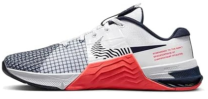 NIKE Metcon 8 Men's Trainers Gym Fitness Workout Shoes DO9328 (White/Obsidian/Bright Crimson 101) UK 10 (EU 45)