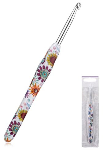 Häkelnadel 5 mm mit Schön Blume Weicher Gummigriff Häkelnadel Ergonomische Häkelnadel Stricknadel für Anfänger und Häkelliebhaber Metall Häkeln für Handschuhe, Schals und MüTzen