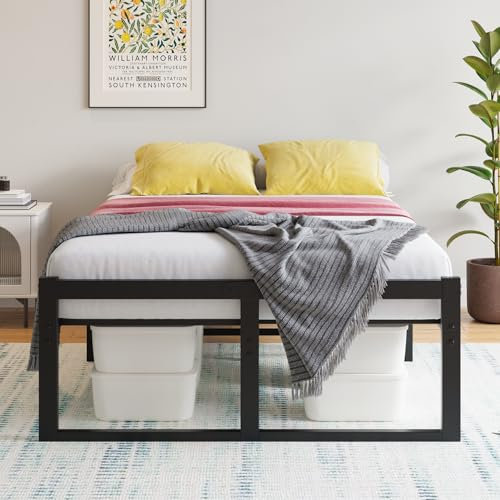 HOJINLINERO Bettgestell Doppelbett 120x200,Bett 120x200 mit Lattenrost aus Metall für Matratze,Bettrahmen mit Stauraum Höche 32cm,Leichte Montage,Modern Metallbett Gästebett Jugendbett 120x200,Schwarz