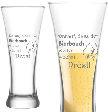 Humorvolles Weizenglas Darauf, dass der Bierbauch wächst - Prost, graviert, 350ml, 18cm – witziges Glas, Geschenkidee