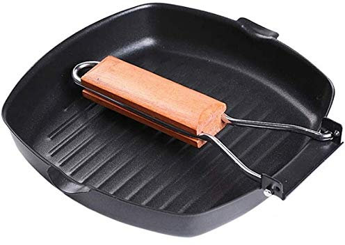 CHFYIJYHM Folding Handle Non-Stick Square Frying Pan Grill Pan Skillet Griddle Pan Non-Stick Iron Steak Frying Pan Square Grill Pan Steak(24cm)