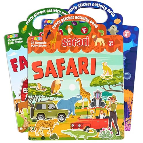 JOYIN 3Pcs puffy Aufkleber-Bücher, wiederverwendbare 122Pcs 3D Aufkleber-Aktivitätsbücher für Kinder, niedliche wiederaufnehmbare Aufkleber, Bastelgeschenke - Bauernhof, Ozean, Safari