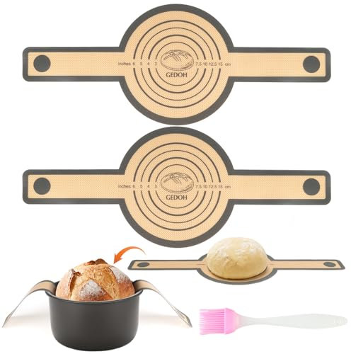 2 Stück Silikon Backmatte für Dutch Oven, Silikonmatte Backen mit Langen Griffen, Backunterlage Silikon mit 3 Schaber und 1 Gewürzpinsel, Antihaft Wiederverwendbar Backmatte Brot für Kekse Teig