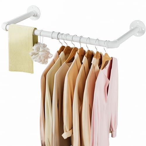Cisivis Kleiderstange für die Wand, Kleiderständer Wandmontage, Industrielle Platzersparnis Kleiderstange Schwarz, einfache Montage für Flure Wohnzimmer Schlafzimmer (Weiß, 80CM)