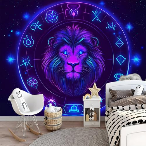 Fototapete Fantasy König Der Löwen Linien 3D EFFEKT Wand Dekoration Anpassbar Tapete 200 x 140 cm für Wohnzimmer Schlafzimmer Flur Modern Vlies Tapete Vliestapete Wandtapete Kinderzimmer Blau