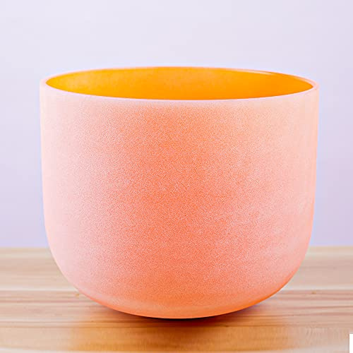 Frosted 432Hz Orange Color Perfect Pitch D Sacral Chakra Quartz Crystal Singing Bowl 10 inch