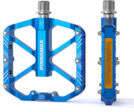 PINNAMAX Fahrrad Pedale, 9/16 Zoll, CNC-Aluminiumlegierung, Antirutsch, für Mountainbike, BMX, E-Bike, Rennrad (Blau)