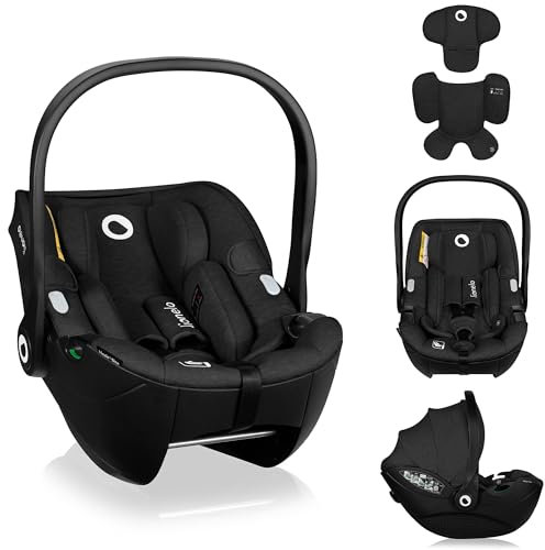 LIONELO Moxie i-Size Babyskydd 40–87 cm (0–13 kg) Grupp 0+, Bakåtvänd Bilbarnstol, R129, Lättvikt 4,3 kg, Andningsbar Bambustyg, Holmbergs 3-Punktsbälte, Sidokrockskydd, Tvättbar Klädsel, Svart