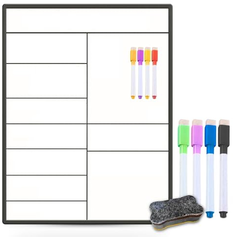 Pizarra Magnética Nevera, Calendario Semanal Blanco, 8 Rotuladores, Borrador en Seco, Planificador Menú Semanal, Organizador Semanal Extraescolar. En Español