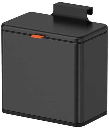 Mbillion Kitchen Compost Bin Hanging Trash Can with Lid 4L/1.05 Gallon Stainless Steel Garbage Can for Kitchen Cabinet Door Mounted Trash Can Under Sink Door RV Bathroom,Brushed Black (Black, 4L)
