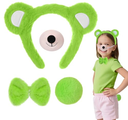 Hifot 4 Pièces Deguisement Ours, Oreilles Serre Tete Queue d'Ours Nez Nœud Papillon Ensemble, Costume Animaux Ours Deguisement Animaux Enfants Adultes pour Cosplay Halloween Carnaval Thème Fête WBD
