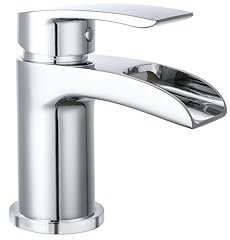 VeeBath Stream Round Waterfall Mono Basin Mixer Tap – Chrome Finish, Single Lever, Modern Sink Tap with Waste, Deck Mounted Bathroom Tap, Contemporary Design for Bathroom Basins