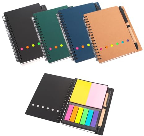 ZHERIKAH 4 Stück A6 Notizbücher Spiralbindung Kraft‑Cover mit Zubehör | Stabiler Kraft‑Einband für bessere Haltbarkeit,Kompakte A6‑Größe für unterwegs,Ausreichende Seitenanzahl für Notizen