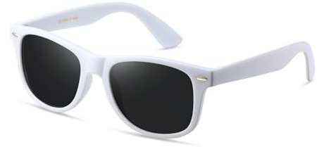 kimorn Lentes de sol polarizados clásicos unisex con montura de cuerno de los años 80 Retor AE0300, Blanco y gris, NOT
