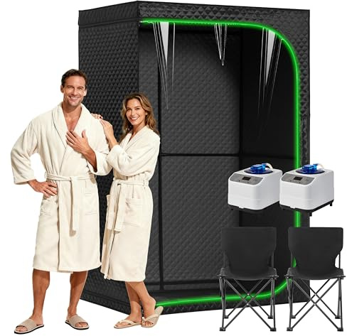 RRGFB Dampfbad für Zuhause mit transparenter Tür, tragbare Indoor-Sauna mit leistungsstarker Dampfheizung, zusammenklappbares persönliches Spa zum Entspannen (Doppel rechteckig, schwarz)