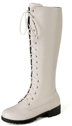 Stivali da Combattimento da Equitazione Alti al Ginocchio da Donna Stivali Alti con Tacco Grosso Scarpe Militari Stringate