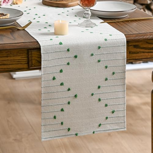 Artoid Mode Wald Grün Boho Bauernhaus Rustikal Knoten Tischläufer 30x303 cm, Urlaub Küche Tisch Dekoration Zuhause Party Dekor