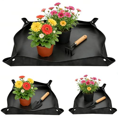 3 Stück Pflanzmatte 50x50cm/66x66cm/75x100cm Wasserdichte Pflanzen Gartenmatte Faltbar Pflanzunterlage Wasserdicht Pflanzenmatte Pflanzen Umtopfmatte Umpflanzmatte für Umtopf Sämling Bodenwechsel