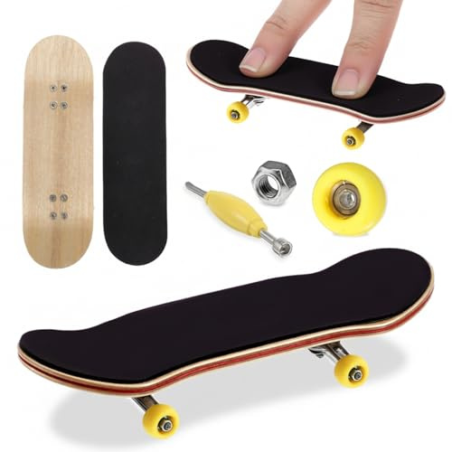 CIATBYYJ Mini Finger Skateboard,Kreatives Fingerboard,Professionelle Fingerskateboard,Ahornholz Finger Spielzeug,für Skateboarding-Enthusiasten, Geburtstagsgeschenke,Mini-Spiele Spielzeug(Gelb)