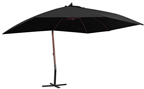 Ziaphsol Parasol déporté avec mât en bois, 400 x 300 cm, tissu polyester anti-UV et mécanisme à manivelle pour jardin, terrasse, piscine, cadre en bambou robuste